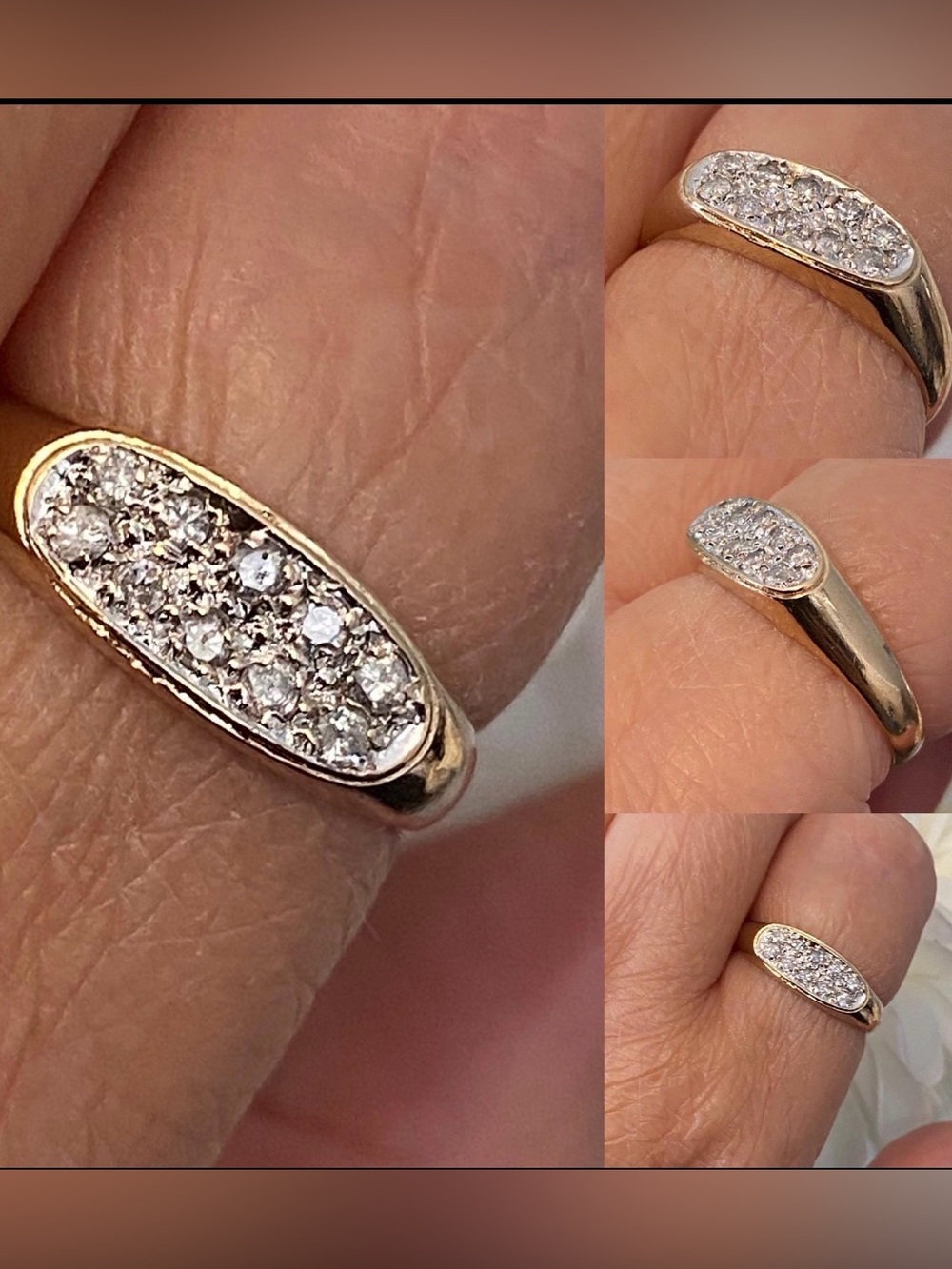 Vintage English gold diamond studded signet ring